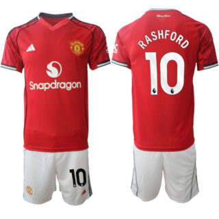 Men's Manchester United #10 Marcus Rashford 2025 26 Red Home Soccer Jersey Suit