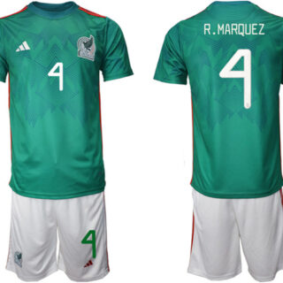 Men's Mexico #4 Marquez Green Home Soccer Jersey Suit