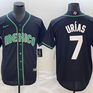 Men's Mexico Baseball #7 Julio Ur??as 2023 Black World Baseball Classic Stitched JerseyS