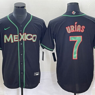 Men's Mexico Baseball #7 Julio Ur??as 2023 Black World Baseball With Patch Classic Stitched Jerseys 1