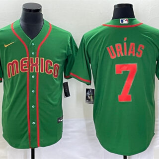 Men's Mexico Baseball #7 Julio Ur??as 2023 Green World Baseball With Patch Classic Stitched Jersey 3