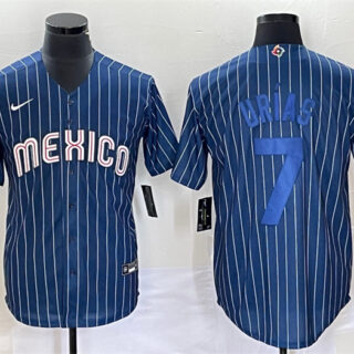 Men's Mexico Baseball #7 Julio Ur??as 2023 Navy World Baseball Classic Stitched Jersey 2