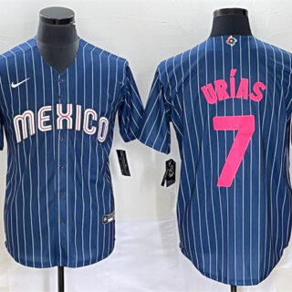 Men's Mexico Baseball #7 Julio Ur??as 2023 Navy World Baseball Classic Stitched Jersey 3