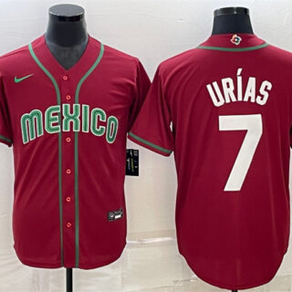 Men's Mexico Baseball #7 Julio Ur??as 2023 Red World Baseball Classic Replica Stitched Jersey