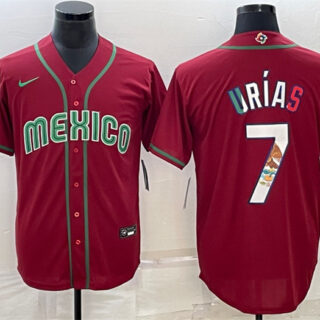 Men's Mexico Baseball #7 Julio Ur??as 2023 Red World Baseball Classic Stitched JerseyS