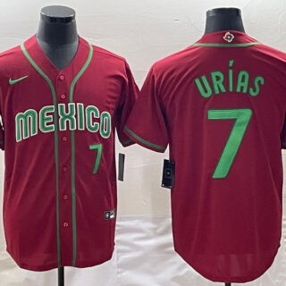 Men's Mexico Baseball #7 Julio Ur??as 2023 Red World Baseball Classic Stitched JerseyS