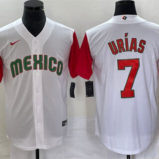 Men's Mexico Baseball #7 Julio Ur??as 2023 White Red World Baseball With Patch Classic Stitched Jersey 1