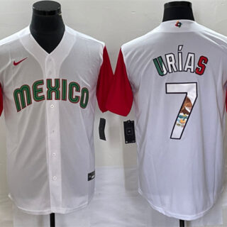 Men's Mexico Baseball #7 Julio Ur??as 2023 White Red World Baseball With Patch Classic Stitched Jersey 2