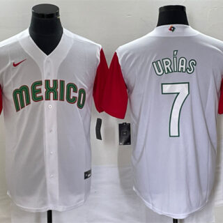 Men's Mexico Baseball #7 Julio Ur??as 2023 White Red World Baseball With Patch Classic Stitched Jersey 3