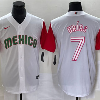 Men's Mexico Baseball #7 Julio Ur??as 2023 White Red World Baseball With Patch Classic Stitched Jersey 4