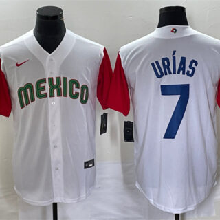 Men's Mexico Baseball #7 Julio Ur??as 2023 White Red World Baseball With Patch Classic Stitched Jersey 5