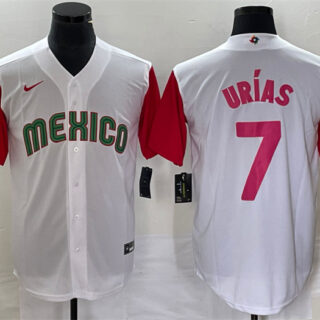 Men's Mexico Baseball #7 Julio Ur??as 2023 White Red World Baseball With Patch Classic Stitched Jersey 6