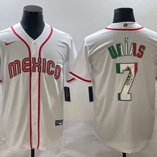 Men's Mexico Baseball #7 Julio Ur??as 2023 White World Baseball Classic Stitched JerseyS