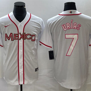 Men's Mexico Baseball #7 Julio Ur??as 2023 White World Baseball With Patch Classic Stitched Jersey