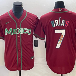 Men's Mexico Baseball #7 Julio Ur??as Red 2023 World Baseball Classic Stitched Jerseys