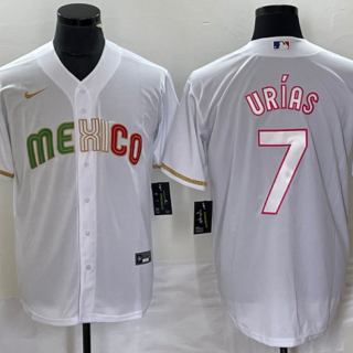 Men's Mexico Baseball #7 Julio Ur??as White 2023 World Baseball Classic Stitched JerseyS
