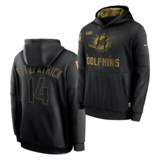 Men's Miami Dolphins #14 Ryan Fitzpatrick 2020 Salute To Service Black Sideline Performance Pullover Hoodie