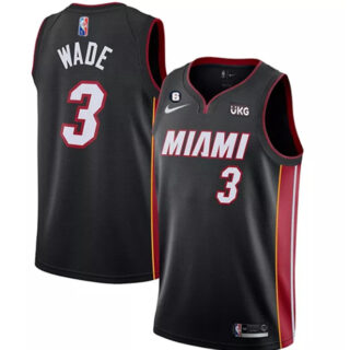 Men's Miami Heat #3 Dwyane Wade Black With NO.6 Patch Stitched Jersey