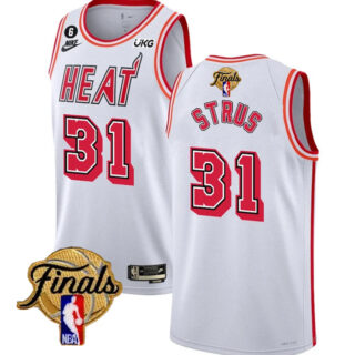 Men's Miami Heat #31 Max Strus White 2023 Finals Classic Edition With NO.6 Patch Stitched Basketball Jersey
