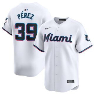 Men's Miami Marlins #39 Eury P??rez White 2024 Home Limited Stitched Baseball Jersey