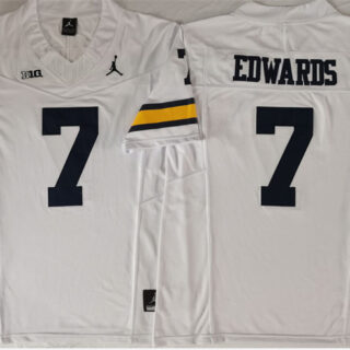 Men's Michigan Wolverines #7 Donovan Edwards 2023 F.U.S.E. White Stitched Jersey