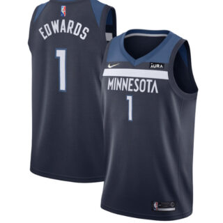 Men's Minnesota Timberwolves #1 Anthony Edwards Navy Icon Edition 75th Anniversary Swingman Stitched Jersey