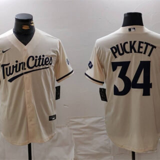 Men's Minnesota Twins #34 Kirby Puckett Cream Cool Base Stitched Baseball Jersey