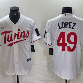 Men's Minnesota Twins #49 Pablo L??pez White Cool Base Stitched Jersey