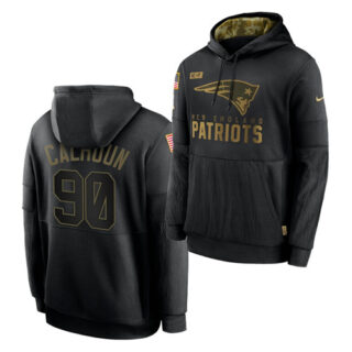 Men's New England Patriots #90 Shilique Calhoun 2020 Salute To Service Black Sideline Performance Pullover Hoodie