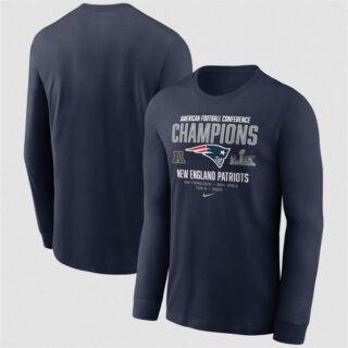 Men's New England Patriots Navy 2025 AFC Champions Team Nation Long Sleeve T-Shirt