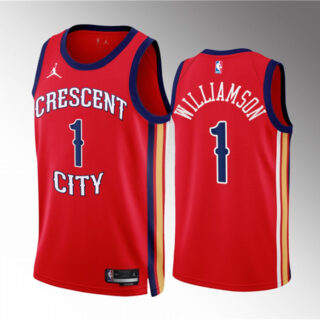 Men's New Orleans Pelicans #1 Zion Williamson Red 2022 23 Statement Edition Stitched Basketball Jersey