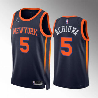 Men's New Yok Knicks #5 Precious Achiuwa Navy Statement Edition Stitched Basketball Jersey