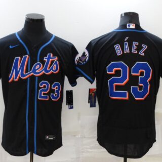 Men's New York Mets #23 Javier B??ez Black Flex Base Stitched Jersey