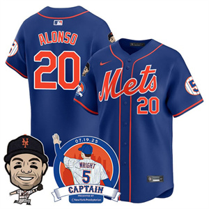 Men's New York Mets #20 Pete Alonso David Wright Mets Legend Jersey V2 All Stitched