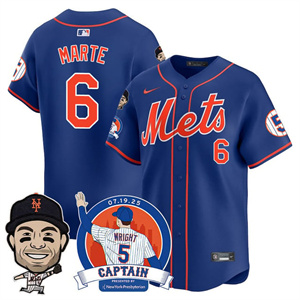 Men's New York Mets #6 Starling Marte David Wright Mets Legend Jersey V2 All Stitched
