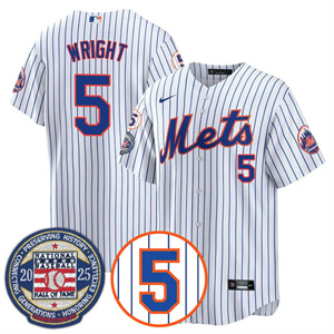 Men's New York Mets #5 David Wright Gold Number Retirement & Hall of Fame Jersey All Stitched