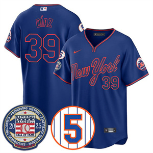 Men's New York Mets #39 Edwin Diaz Gold Number Retirement & Hall of Fame Jersey All Stitched