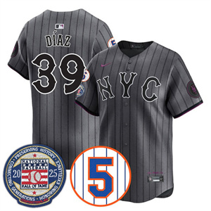 Men's New York Mets #39 Edwin Diaz Gold Number Retirement & Hall of Fame Jersey All Stitched