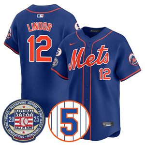 Men's New York Mets #12 Francisco Lindor Gold Number Retirement & Hall of Fame Jersey All Stitched