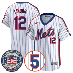 Men's New York Mets #12 Francisco Lindor Gold Number Retirement & Hall of Fame Jersey All Stitched