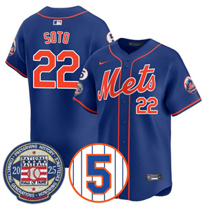 Men's New York Mets #22 Juan Soto Gold Number Retirement & Hall of Fame Jersey All Stitched