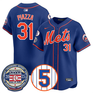 Men's New York Mets #31 Mike Piazza Gold Number Retirement & Hall of Fame Jersey All Stitched