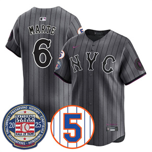 Men's New York Mets #6 Starling Marte Gold Number Retirement & Hall of Fame Jersey All Stitched