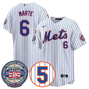Men's New York Mets #6 Starling Marte Gold Number Retirement & Hall of Fame Jersey All Stitched