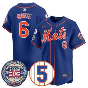 Men's New York Mets #6 Starling Marte Gold Number Retirement & Hall of Fame Jersey All Stitched