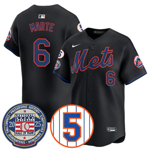 Men's New York Mets #6 Starling Marte Gold Number Retirement & Hall of Fame Jersey All Stitched