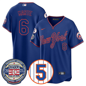 Men's New York Mets #6 Starling Marte Gold Number Retirement & Hall of Fame Jersey All Stitched
