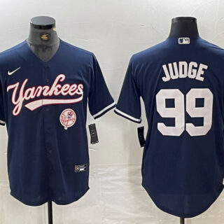 Men's New York Yankees #99 Aaron Judge Navy With Patch Cool Base Stitched Baseball Jersey