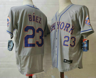 Men's New york mets #23 javier baez grey stitched mlb flex base nike Jerseys