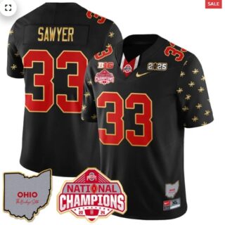 Men's Ohio State Buckeyes 2024 National Champions Limited Gold Jersey N1 Black Limited Jack Sawyer 33